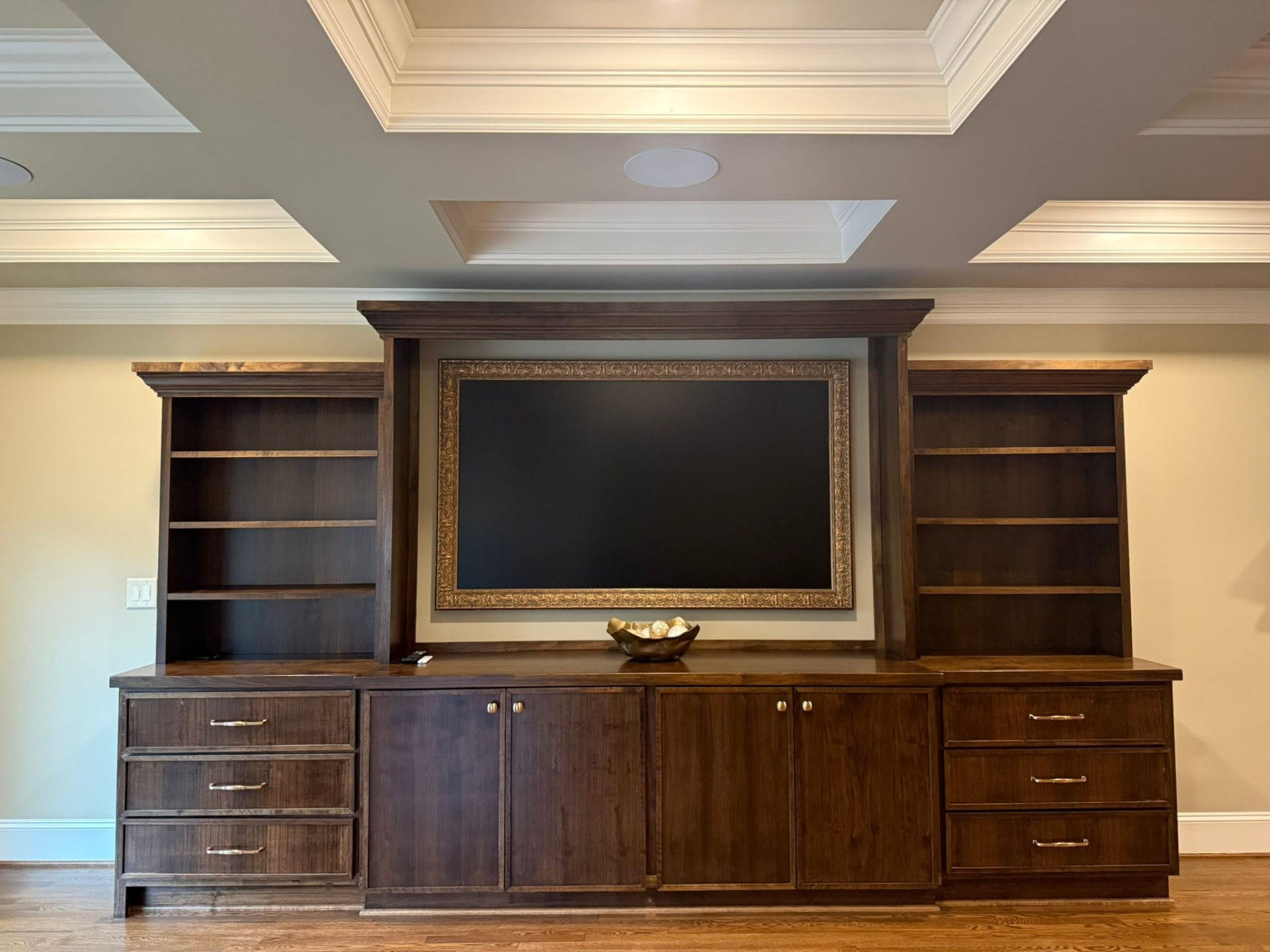 Custom stained built-in cabinetry